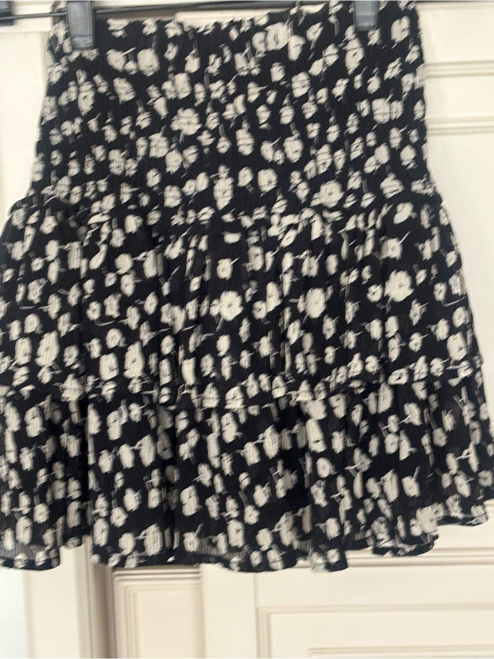 Black and White Floral Tiered Mini Skirt - Women
